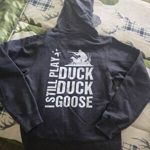 Gray Graphic Hoodie with Duck Duck Goose Hunting Design